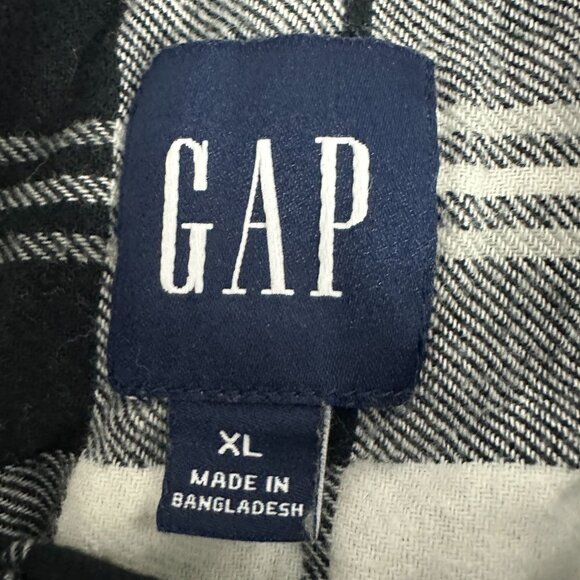 Gap Womens Black & White Plaid Button Flannel Shirt XL Long Sleeve Casual Cotton - Picture 4 of 10